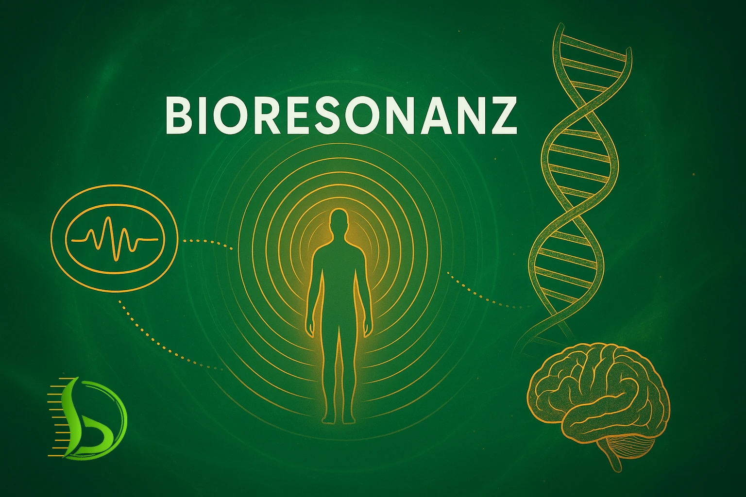 Grafik: Bioresonanz mit Mensch, DNA und Gehirn